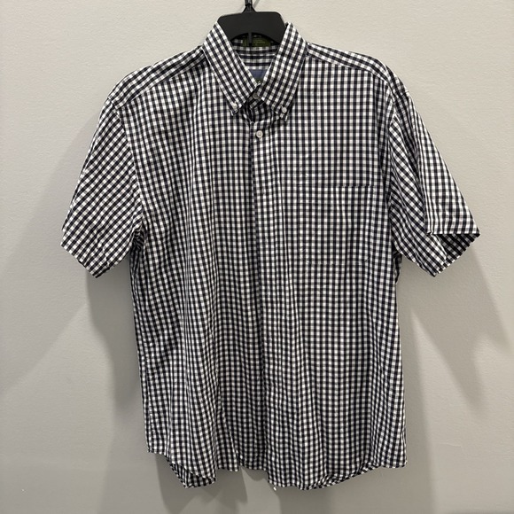 Orvis XL Navy White Gingham Short‎ Sleeve Button Up Shirt - Picture 1 of 3